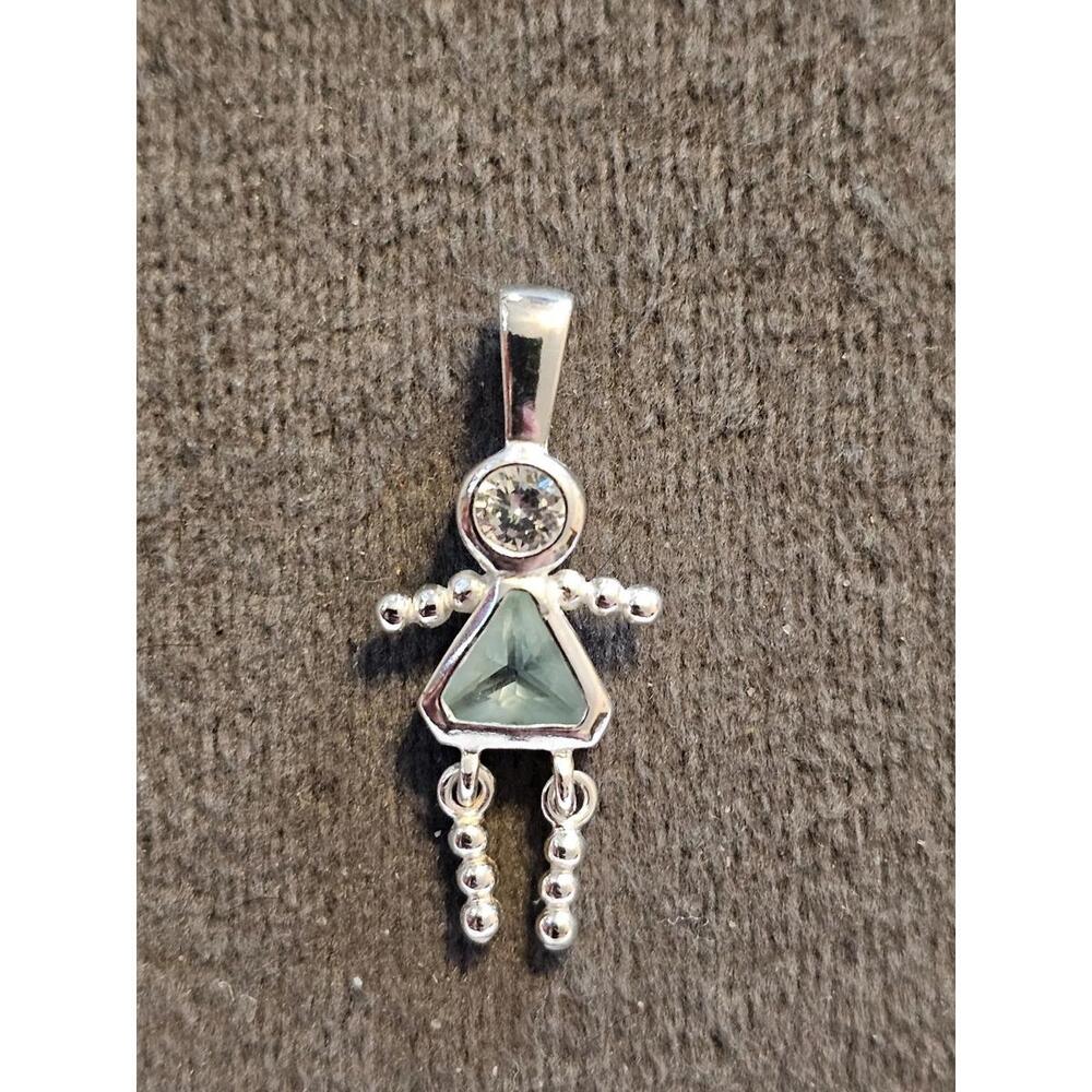 Sterling Silver 925 Boy Pendant With Light Blue Stone (March(